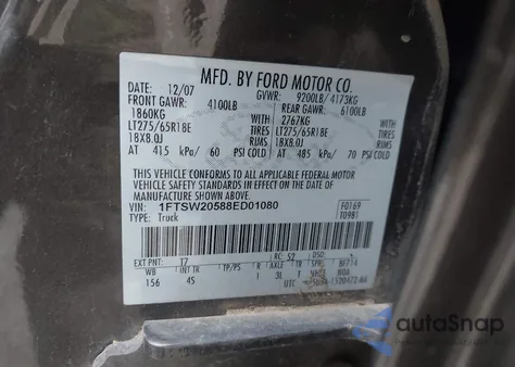 2008 Ford F-250 King Ranch/Lariat/Xl/Xlt из США, поврежденный, VIN 1FTSW20588ED01080